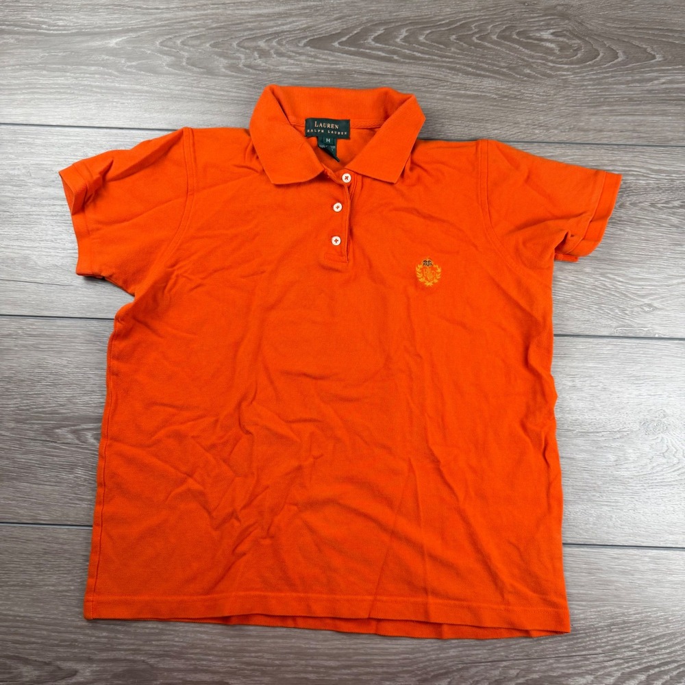 Lauren Ralph Lauren Women Polo Shirt Crest Embroidered Orange Medium